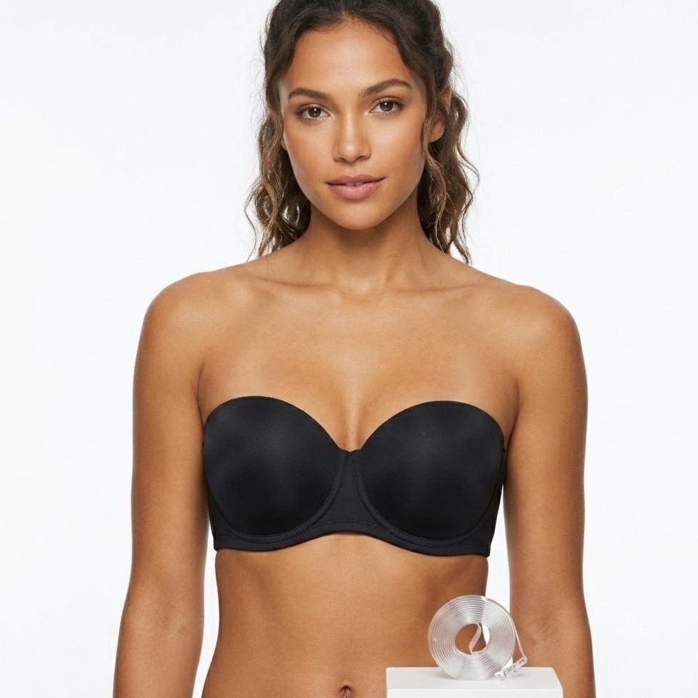 Black Strapless Multiway Underwire Bra with Clear Straps 85D 38D New